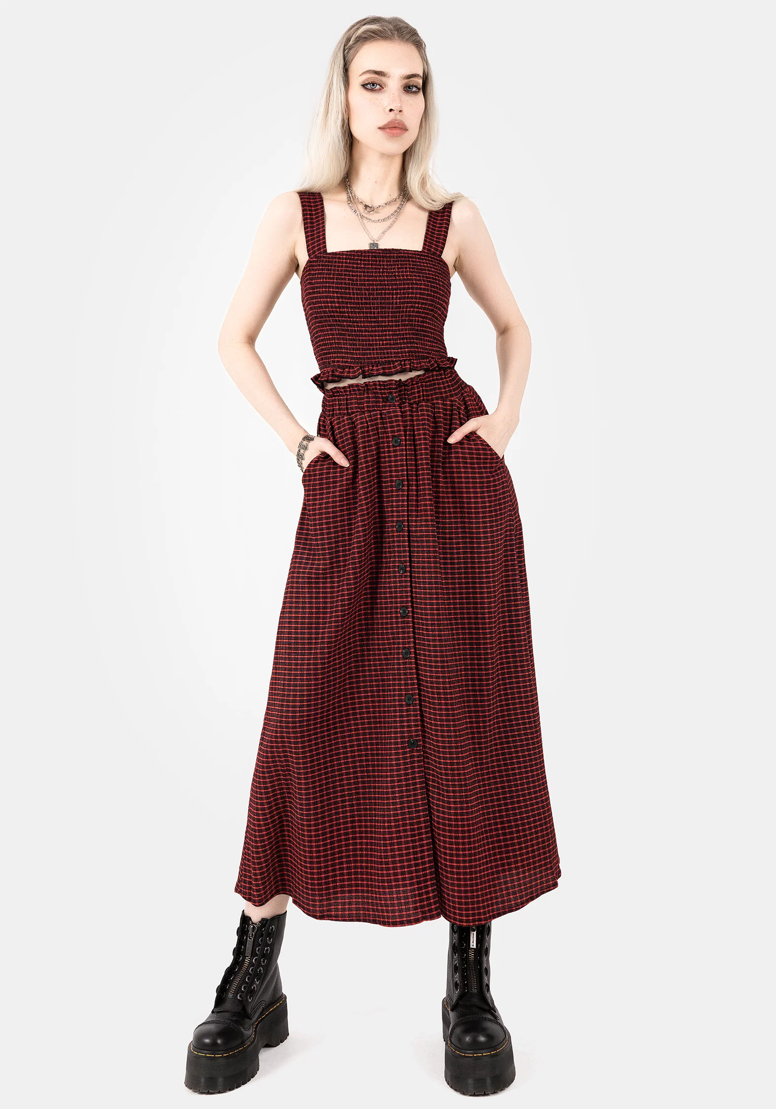 Carmine Textured Check Crop Top - Image 4