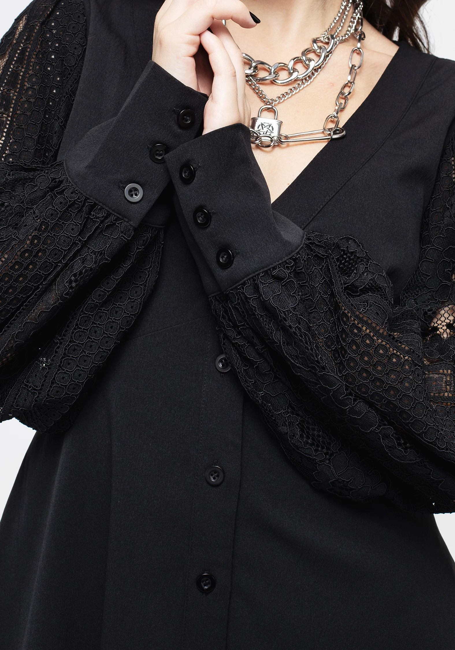 Covenant Lace Sleeve Button Up Mini Dress - Image 5